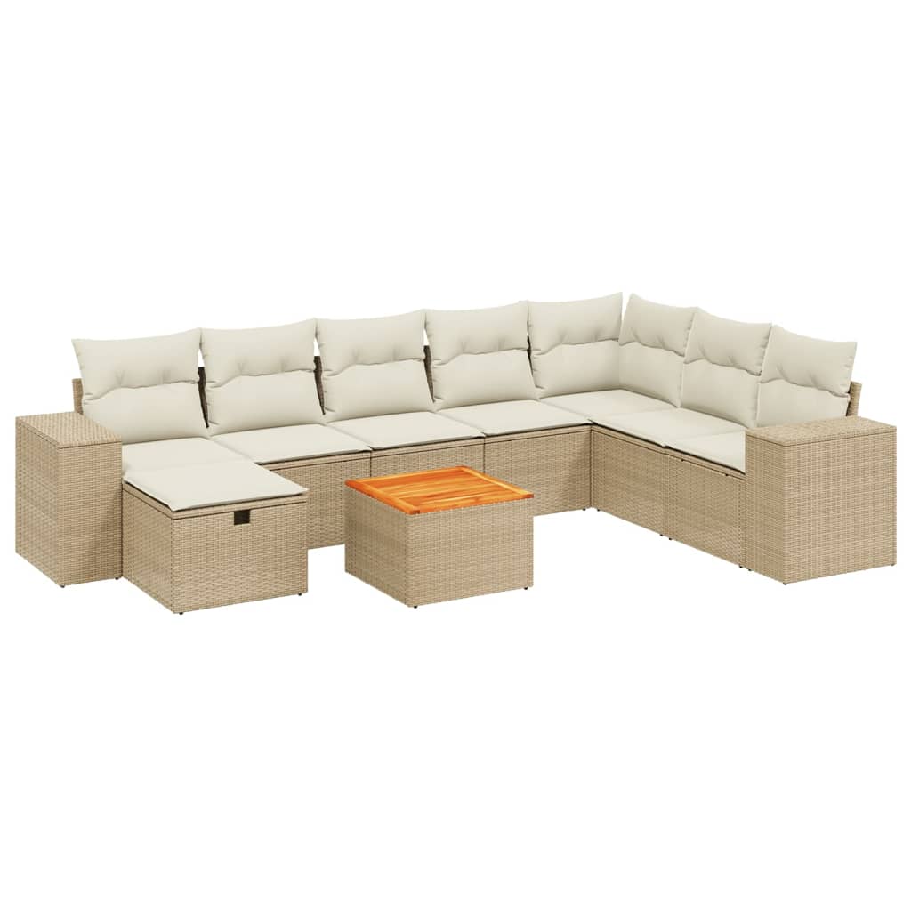 Set Divano da Giardino 9 pz con Cuscini Beige in Polyrattan - homemem39