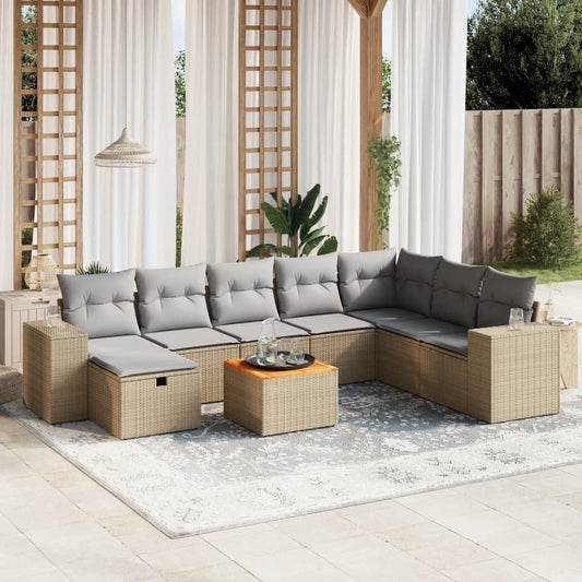 Set Divano da Giardino 9 pz con Cuscini Beige Misto Polyrattan - homemem39