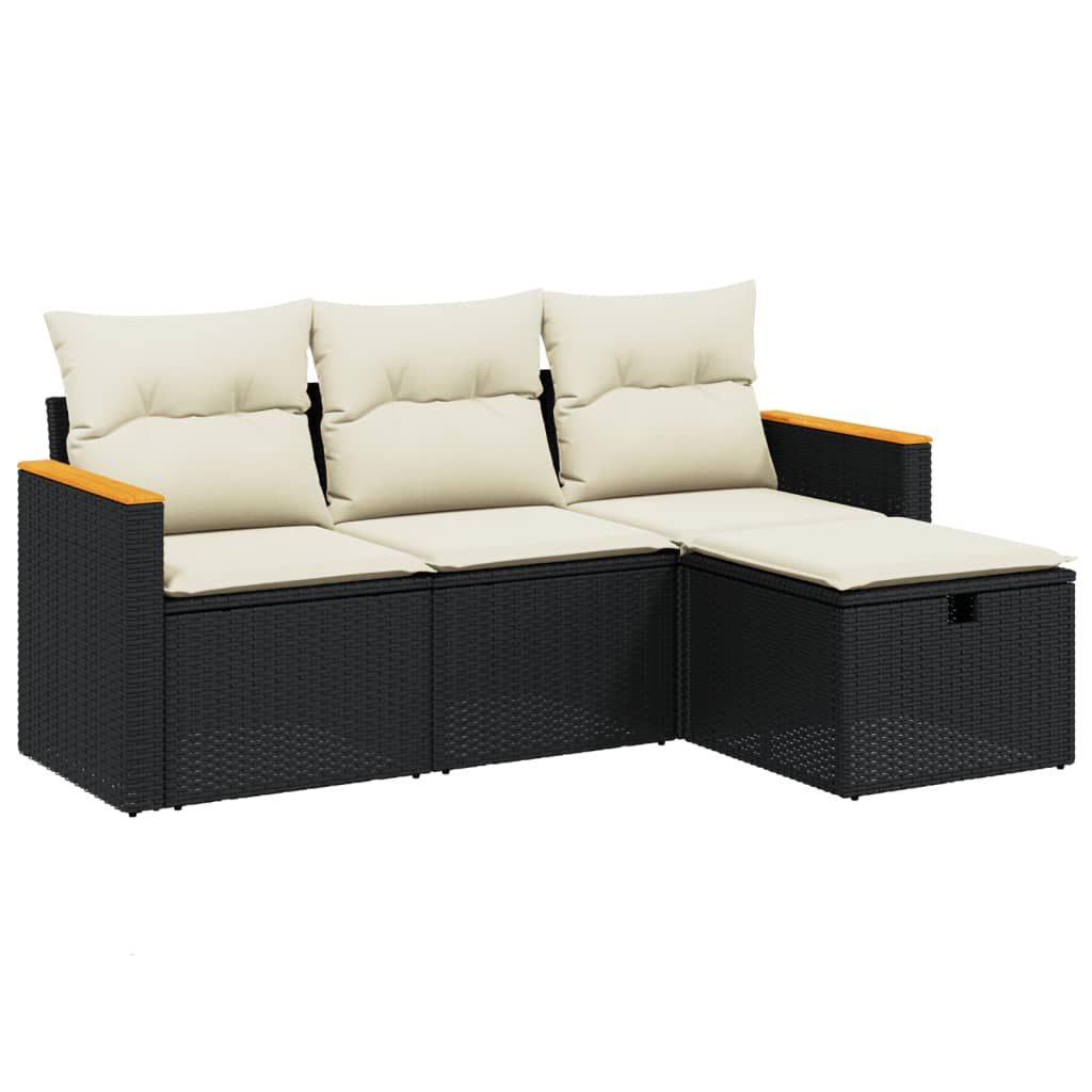Set Divani da Giardino 4 pz con Cuscini Nero in Polyrattan - homemem39
