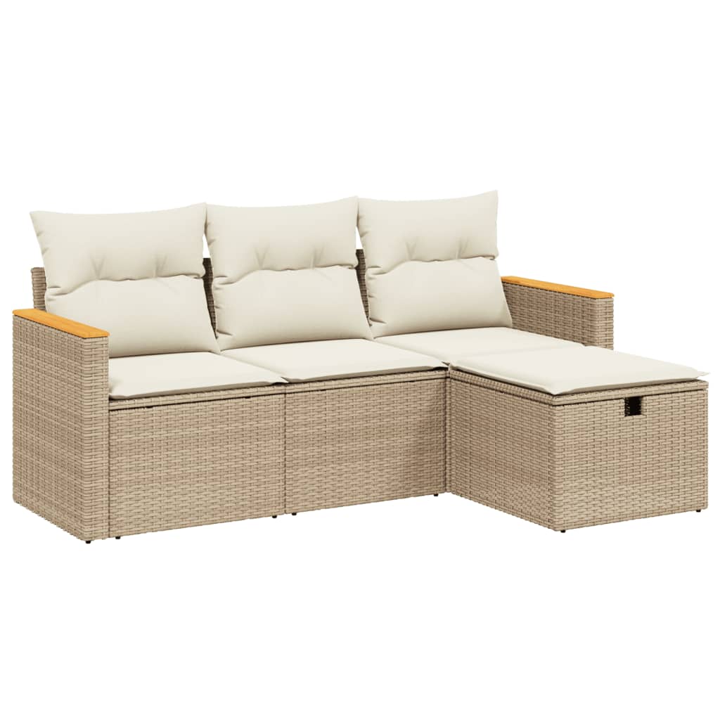 Set Divano da Giardino 4 pz con Cuscini Beige in Polyrattan - homemem39