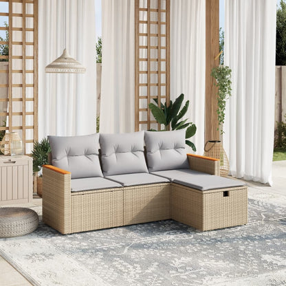 Set Divano da Giardino 4 pz con Cuscini Beige Misto Polyrattan - homemem39