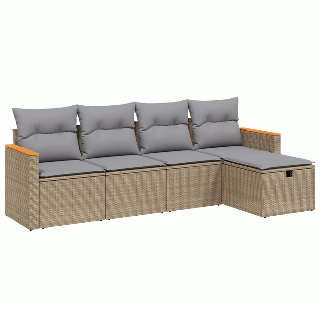 Set Divano da Giardino 5 pz con Cuscini Beige Misto Polyrattan - homemem39