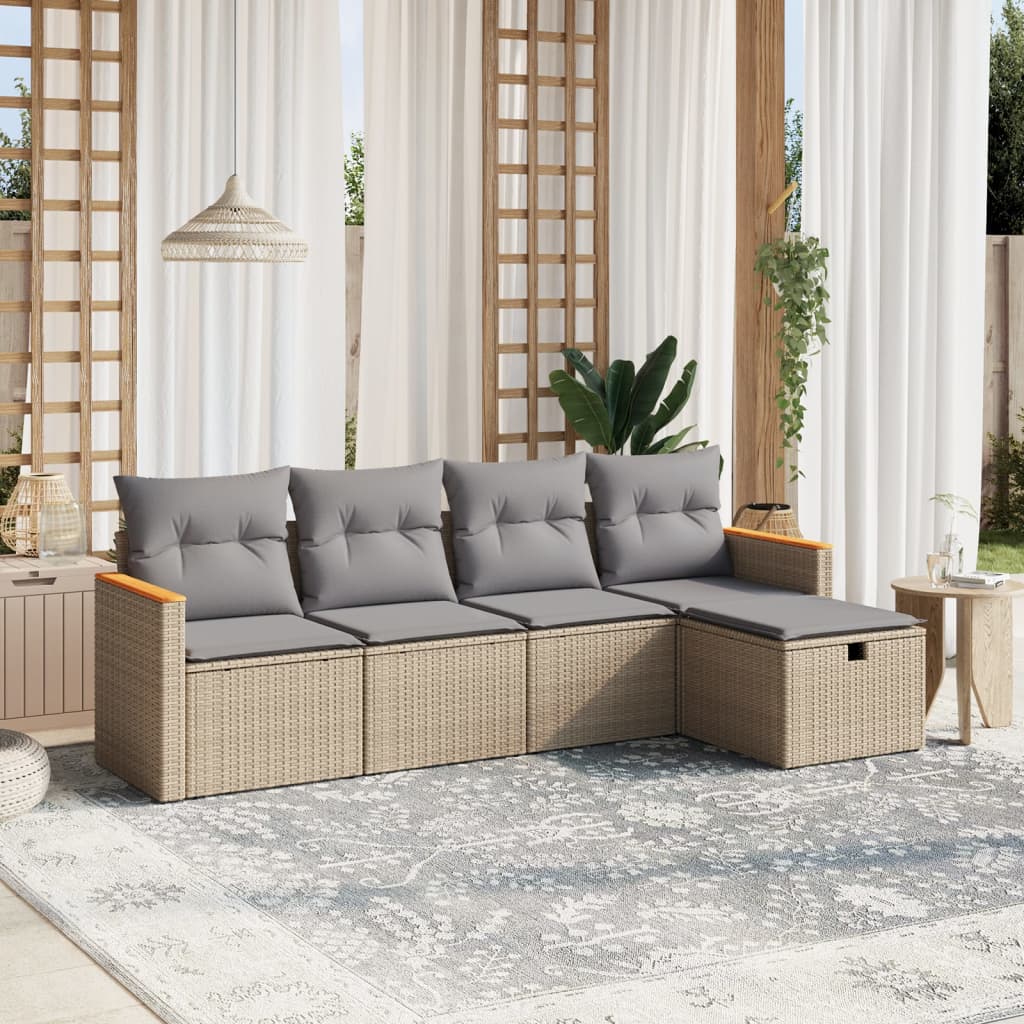 Set Divano da Giardino 5 pz con Cuscini Beige Misto Polyrattan - homemem39