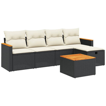 Set Divano da Giardino 6 pz con Cuscini Nero in Polyrattan - homemem39