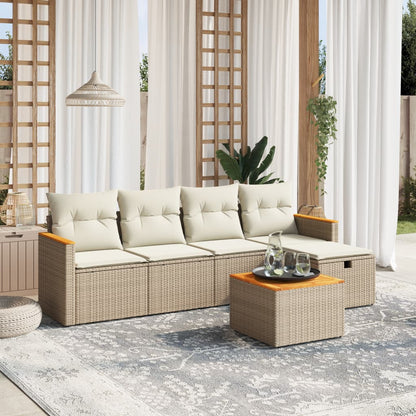 Set Divano da Giardino 6 pz con Cuscini Beige in Polyrattan - homemem39