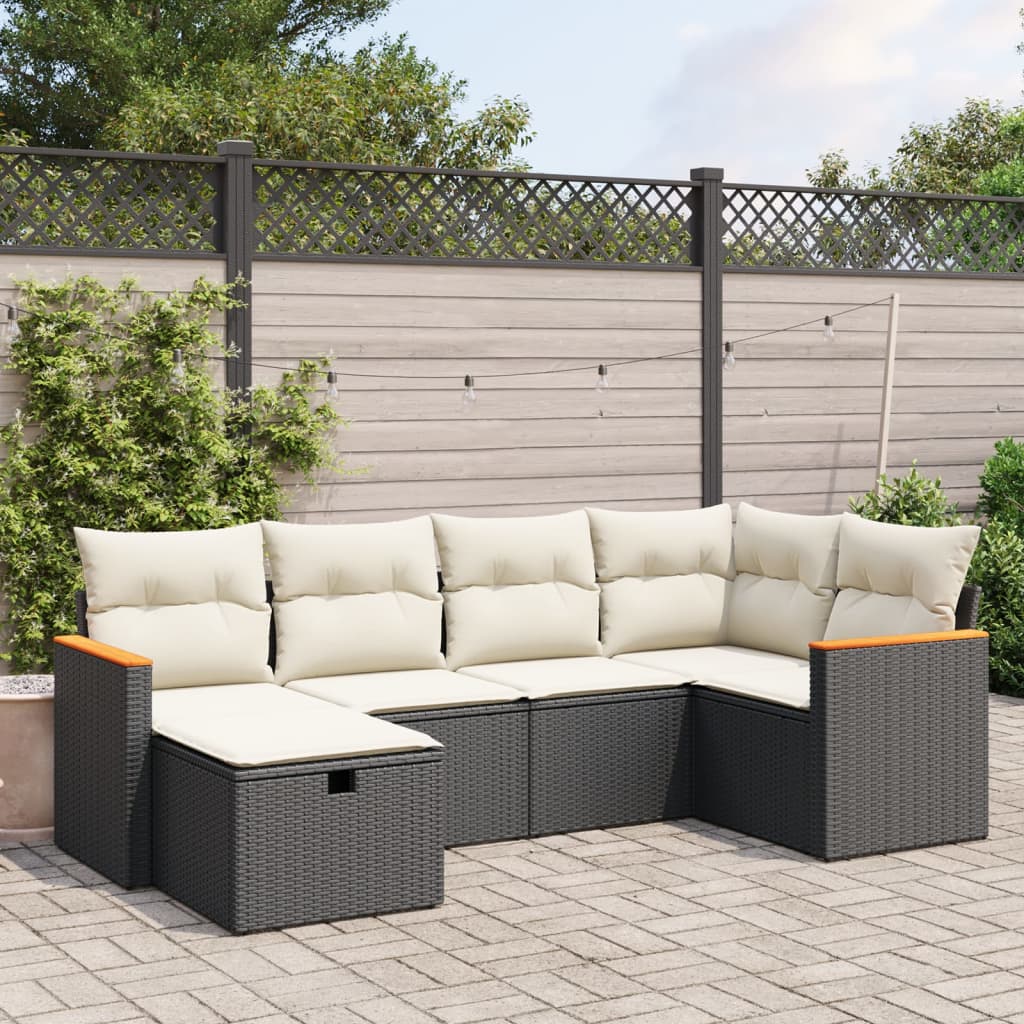 Set Divano da Giardino 6 pz con Cuscini Nero in Polyrattan - homemem39