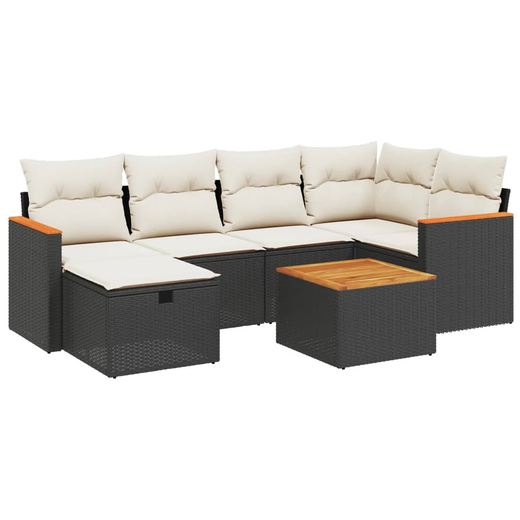 Set Divani da Giardino con Cuscini 7pz Nero Polyrattan | homemem39