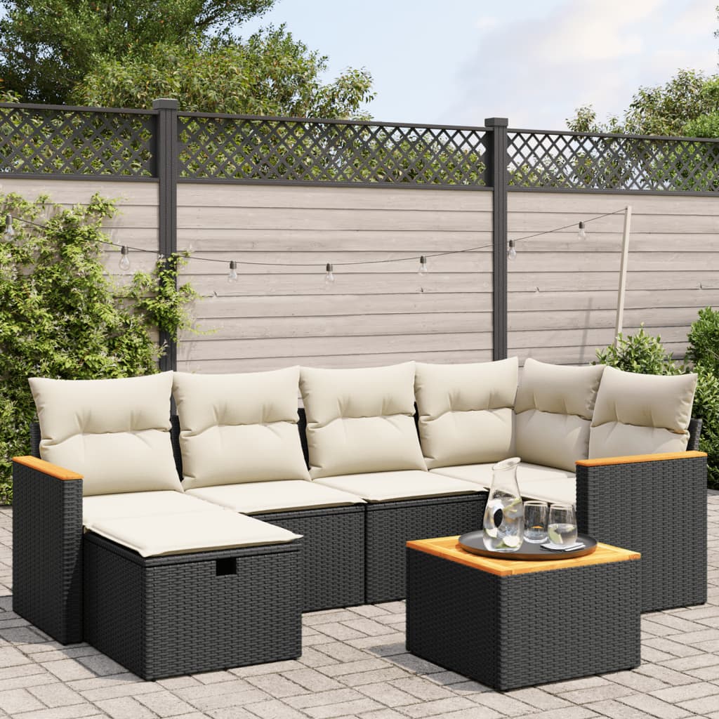 Set Divani da Giardino con Cuscini 7pz Nero Polyrattan | homemem39