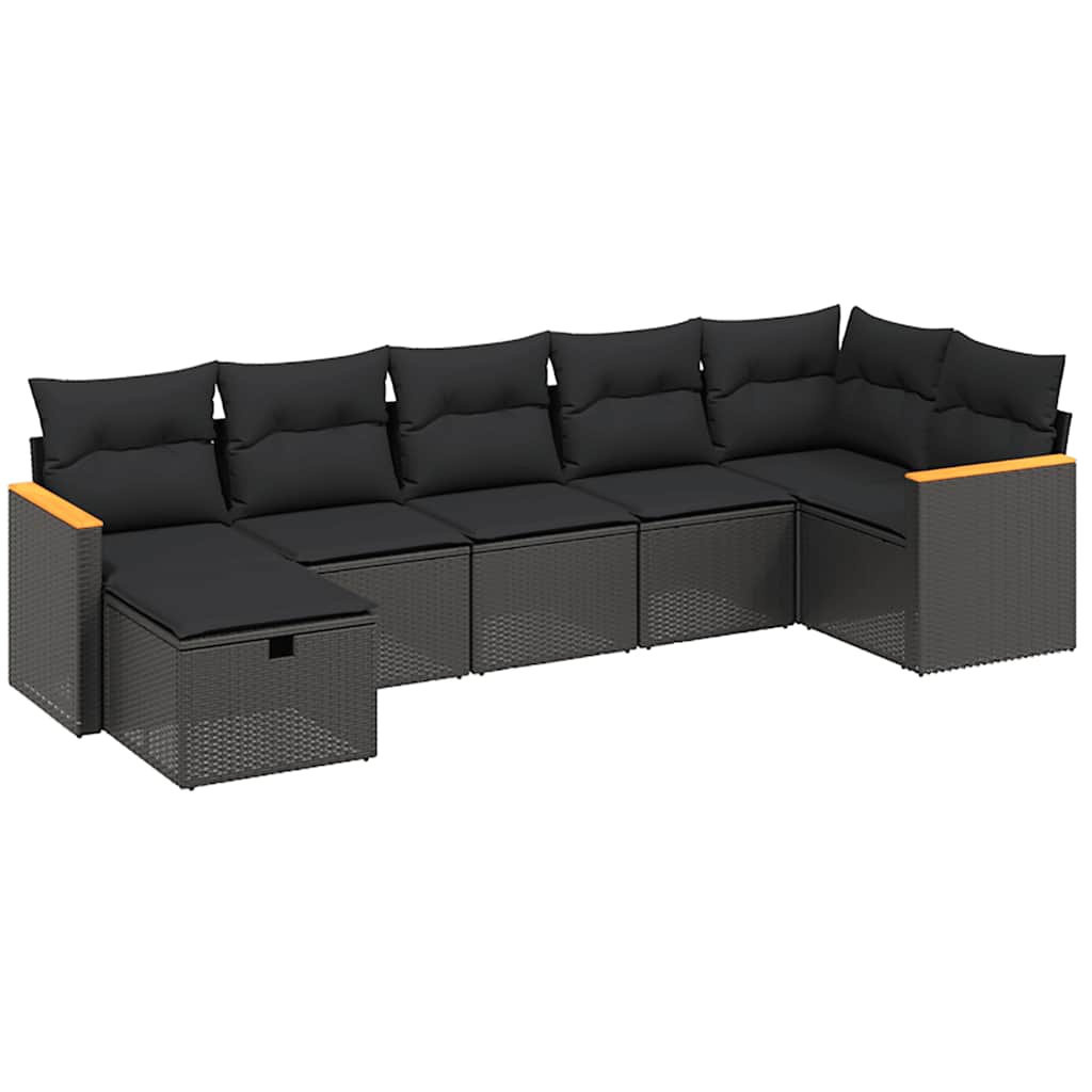 Set Divani da Giardino con Cuscini 7pz Nero Polyrattan | homemem39