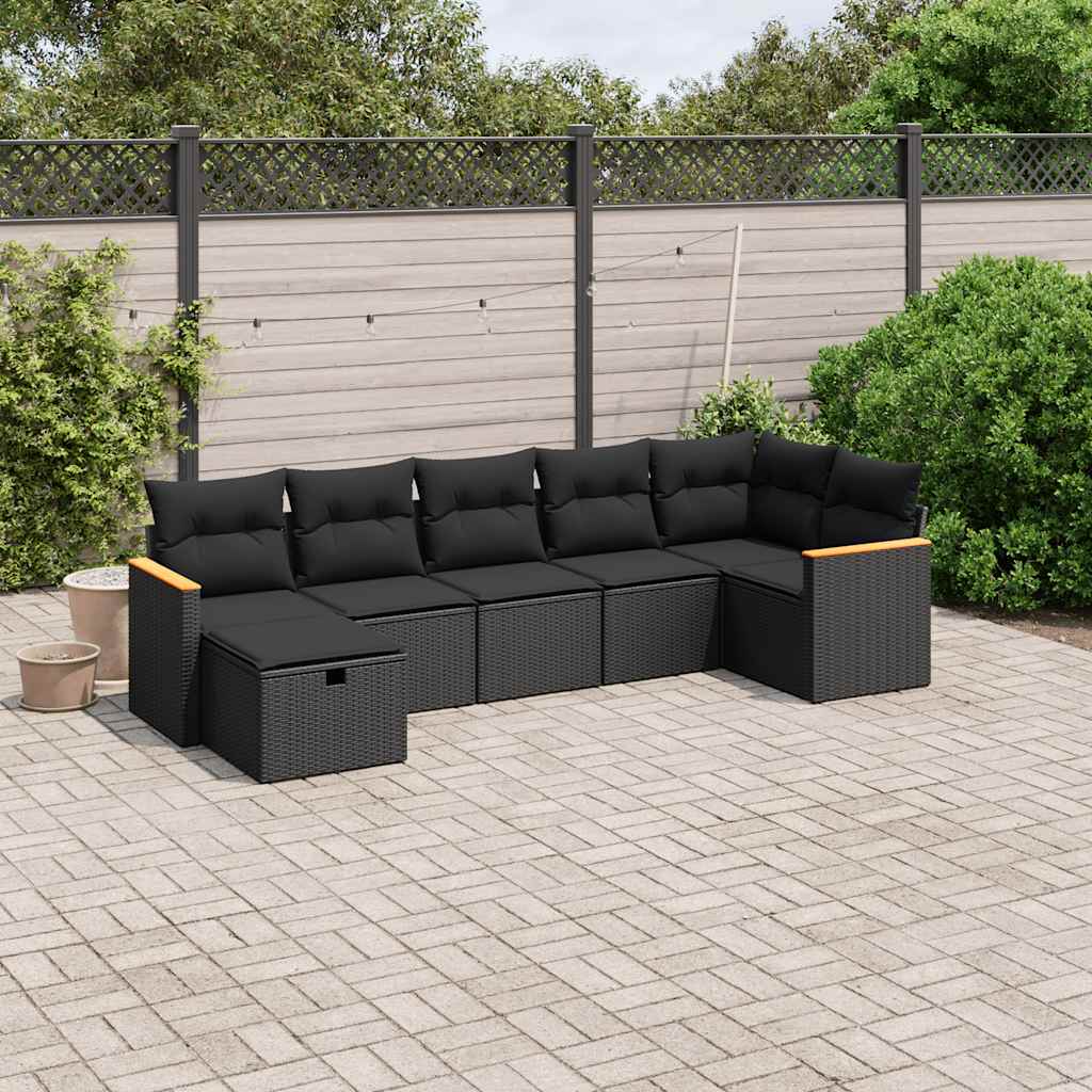 Set Divani da Giardino con Cuscini 7pz Nero Polyrattan | homemem39