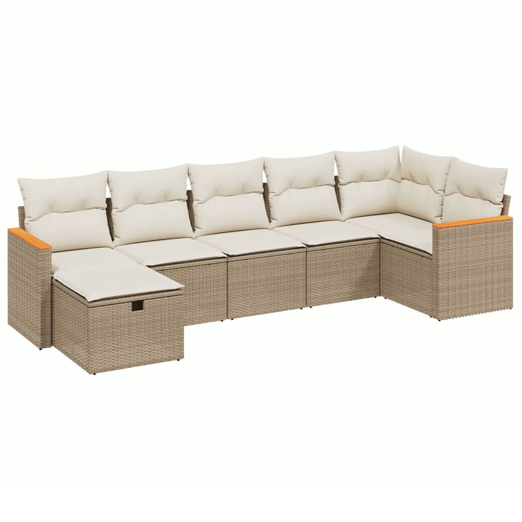 Set Divani da Giardino 7 pz con Cuscini Beige in Polyrattan - homemem39