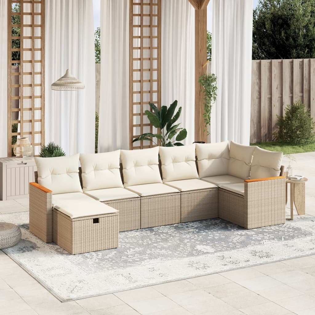 Set Divani da Giardino 7 pz con Cuscini Beige in Polyrattan - homemem39