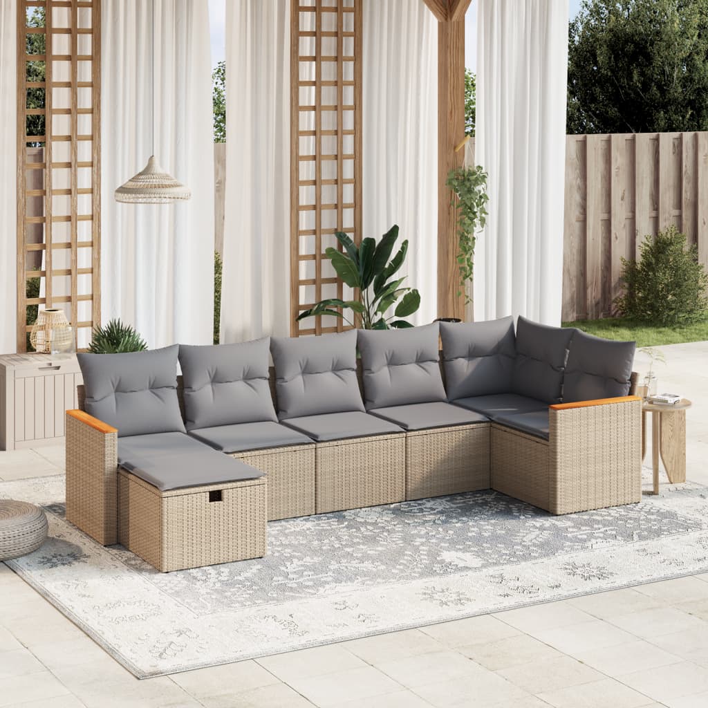 Set Divano da Giardino 7 pz con Cuscini Beige Misto Polyrattan - homemem39