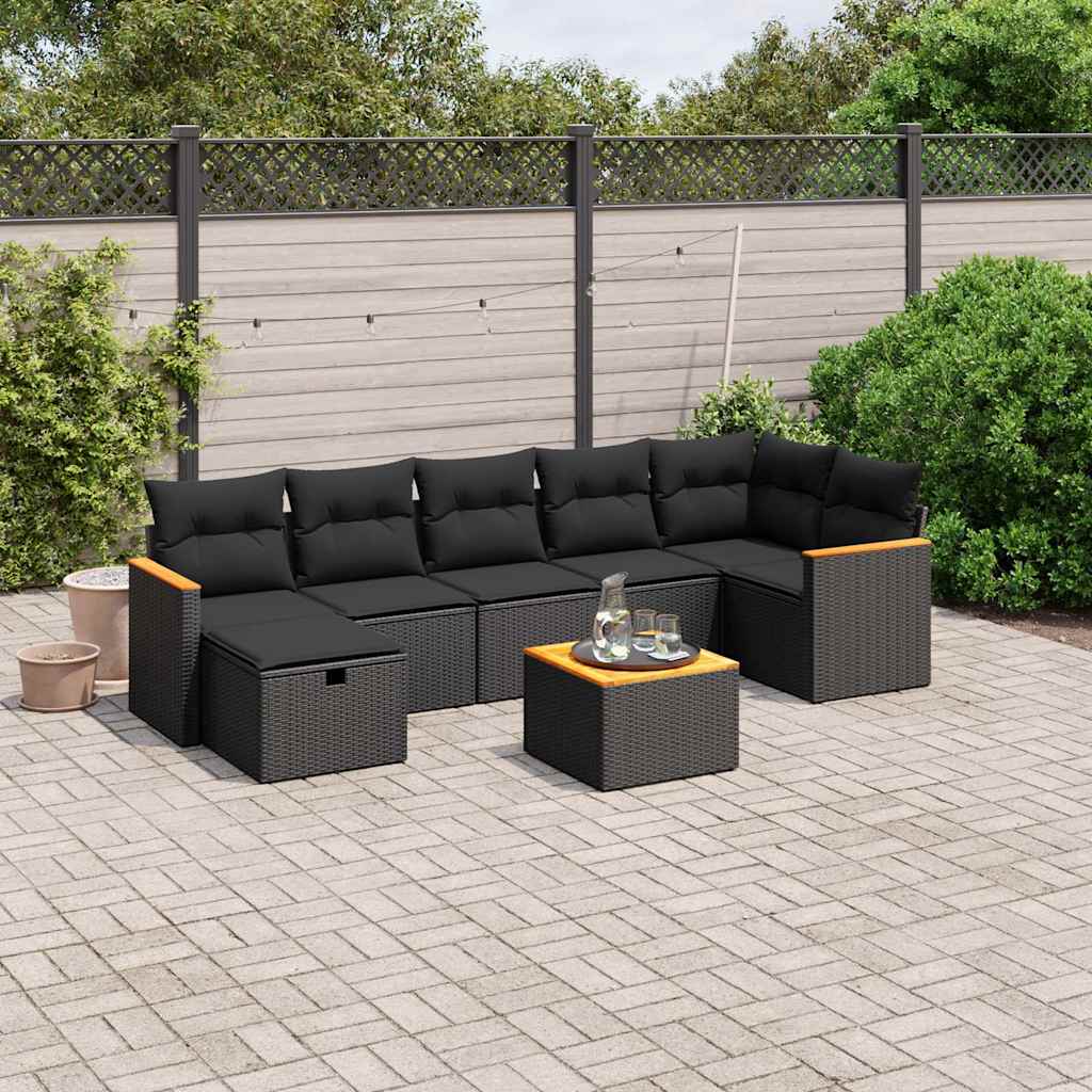 Set Divani da Giardino con Cuscini 8 pz Nero in Polyrattan | homemem39