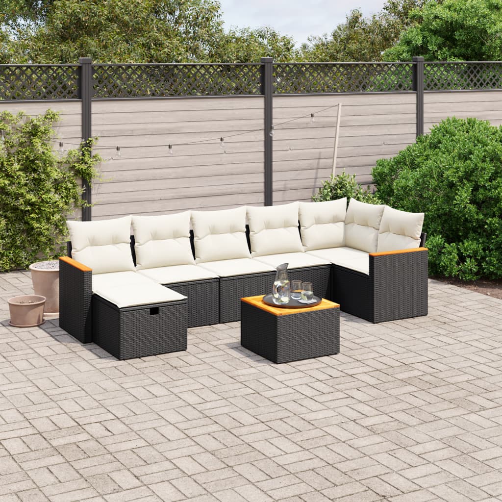 Set Divani da Giardino con Cuscini 8 pz Nero in Polyrattan - homemem39