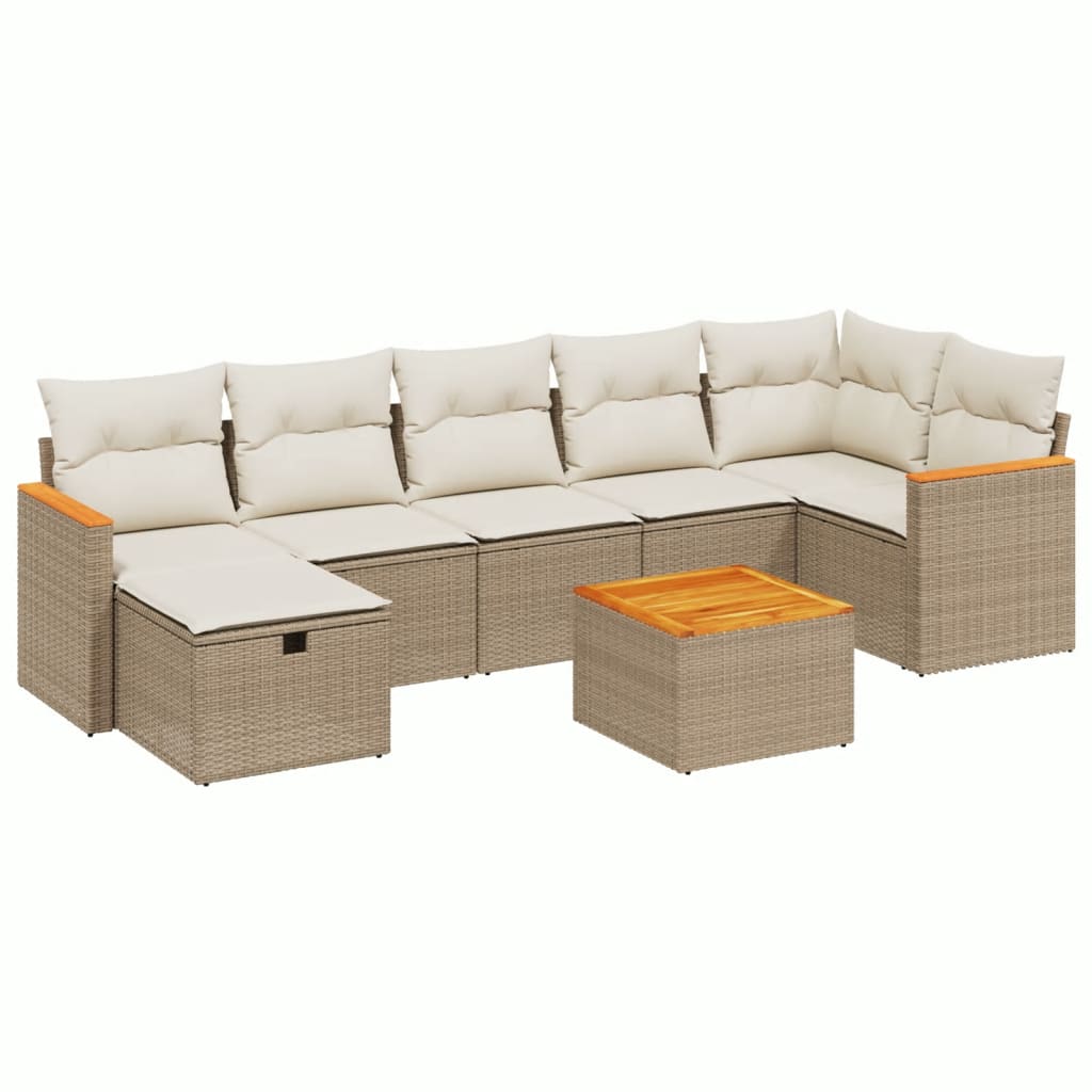 Set Divano da Giardino 8 pz con Cuscini Beige in Polyrattan - homemem39
