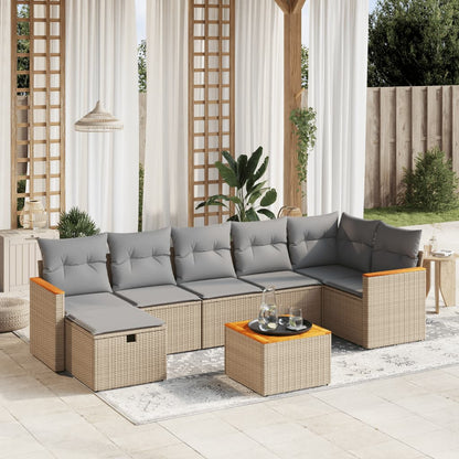 Set Divano da Giardino 8 pz con Cuscini Beige Misto Polyrattan - homemem39