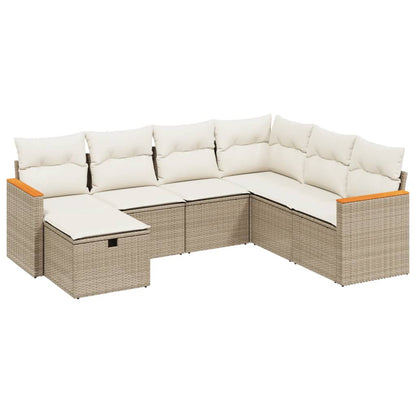 Set Divani da Giardino 7 pz con Cuscini Beige in Polyrattan - homemem39