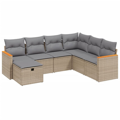 Set Divano da Giardino 7 pz con Cuscini Beige Misto Polyrattan - homemem39
