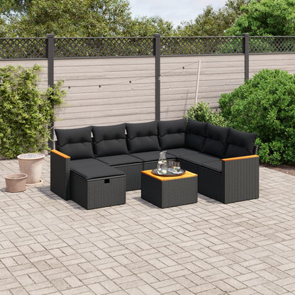 Set Divani da Giardino con Cuscini 8 pz Nero in Polyrattan | homemem39