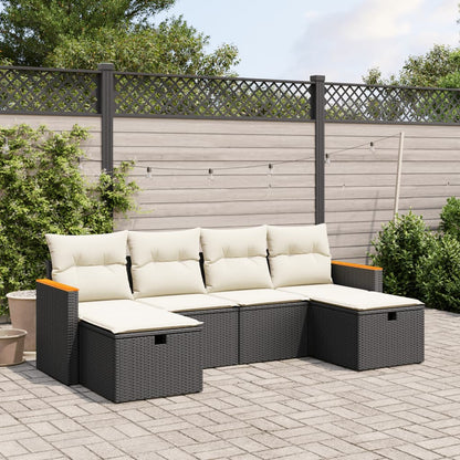 Set Divano da Giardino 6 pz con Cuscini Nero in Polyrattan - homemem39