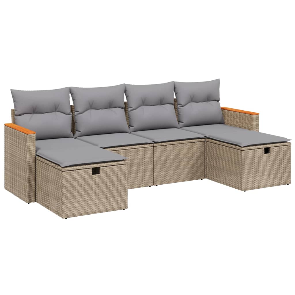 Set Divano da Giardino 6 pz con Cuscini Beige Misto Polyrattan - homemem39