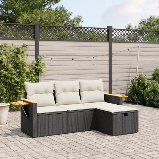 Set Divani da Giardino 4 pz con Cuscini Nero in Polyrattan - homemem39