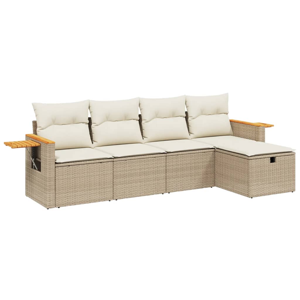 Set Divano da Giardino 5 pz con Cuscini Beige in Polyrattan - homemem39