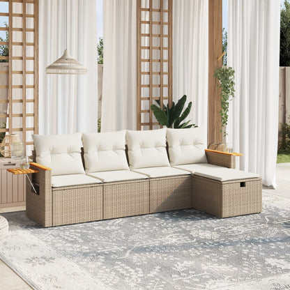 Set Divano da Giardino 5 pz con Cuscini Beige in Polyrattan - homemem39
