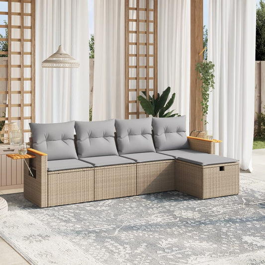 Set Divano da Giardino 5 pz con Cuscini Beige Misto Polyrattan - homemem39