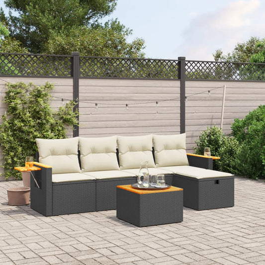 Set Divano da Giardino 6 pz con Cuscini Nero in Polyrattan - homemem39