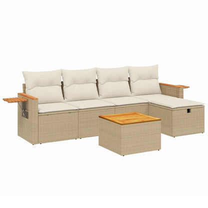 Set Divano da Giardino 6 pz con Cuscini Beige in Polyrattan - homemem39