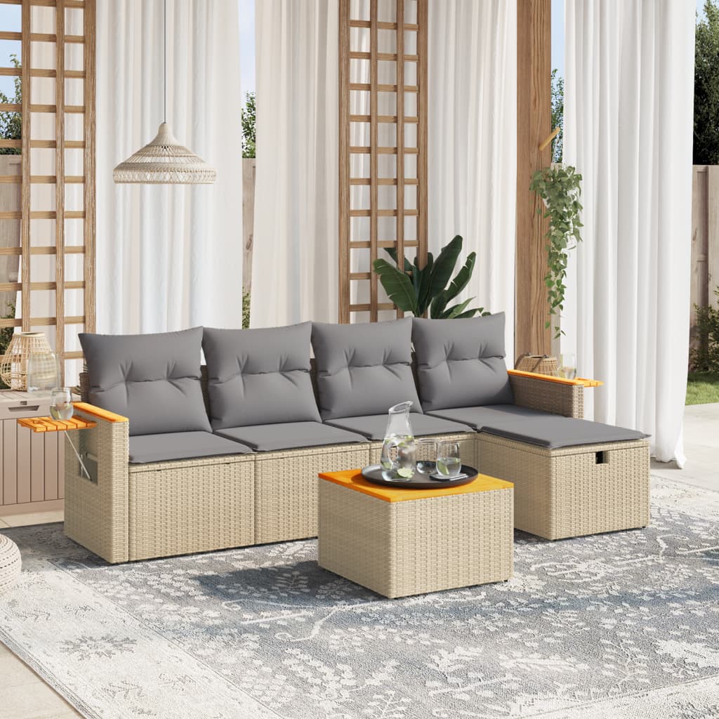 Set Divano da Giardino 6 pz con Cuscini Beige Misto Polyrattan - homemem39