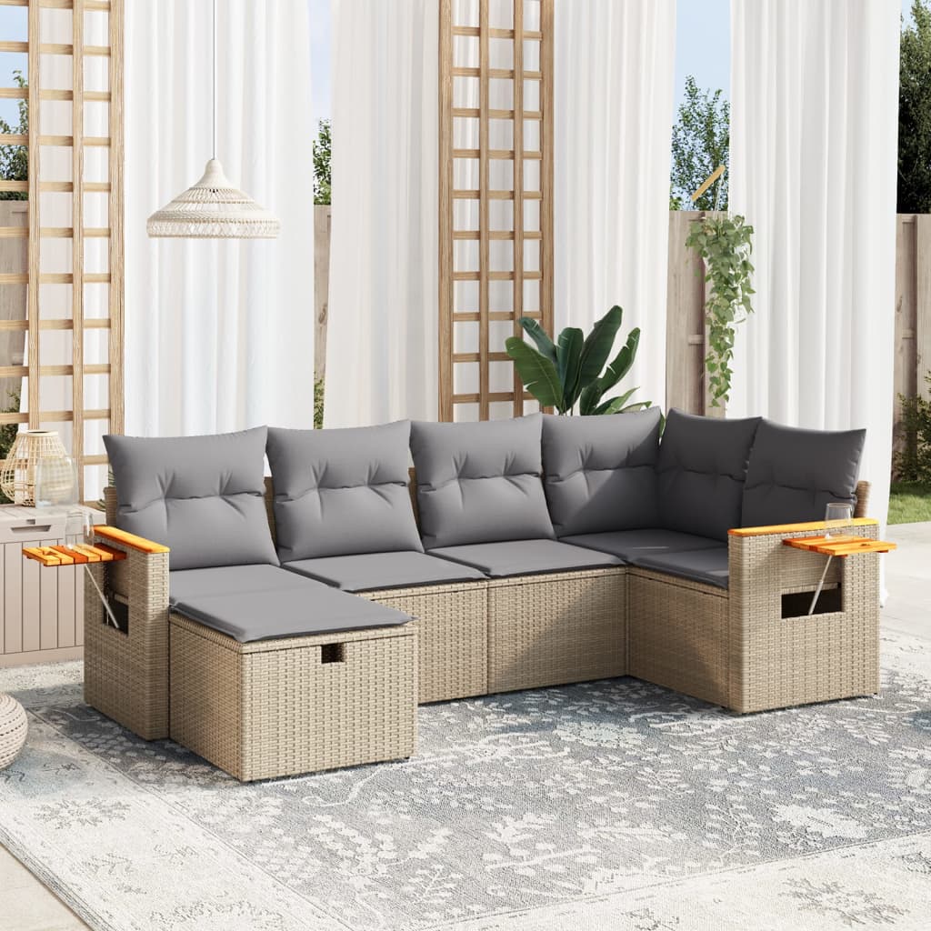 Set Divano da Giardino 6 pz con Cuscini Beige Misto Polyrattan - homemem39