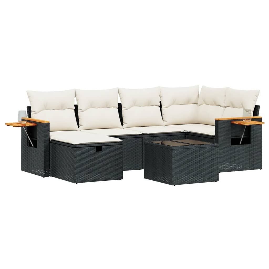 Set Divani da Giardino con Cuscini 7pz Nero Polyrattan | homemem39