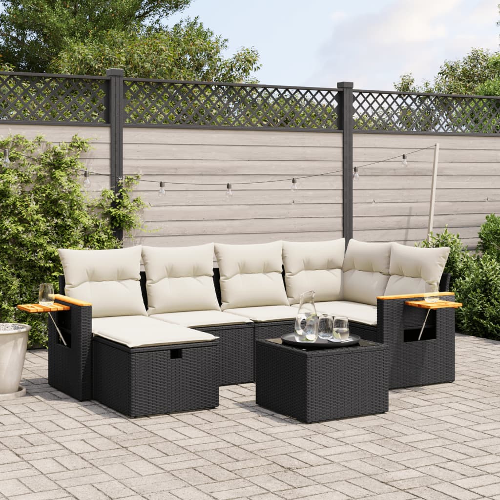 Set Divani da Giardino con Cuscini 7pz Nero Polyrattan | homemem39