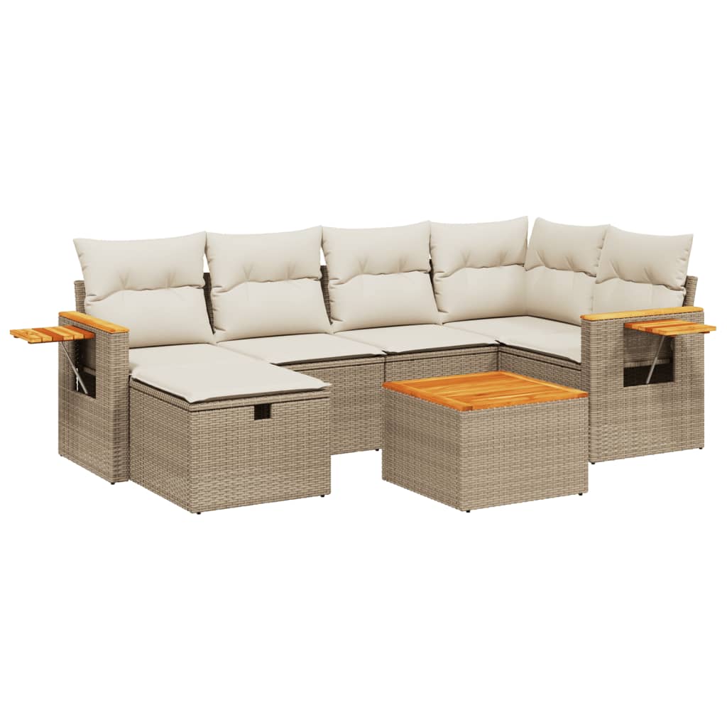 Set Divani da Giardino 7 pz con Cuscini Beige in Polyrattan - homemem39