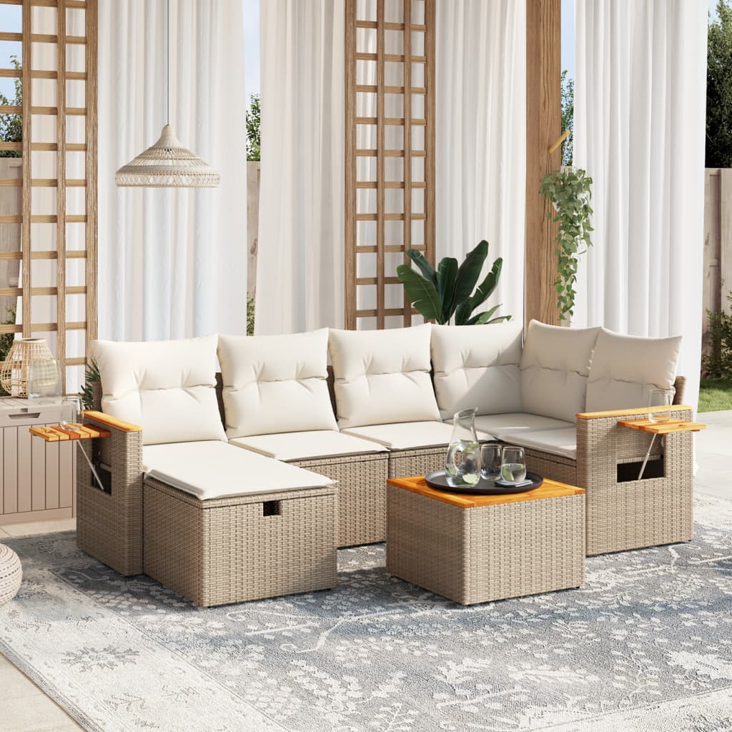 Set Divani da Giardino 7 pz con Cuscini Beige in Polyrattan - homemem39