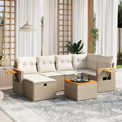 Set Divani da Giardino 7 pz con Cuscini Beige in Polyrattan - homemem39