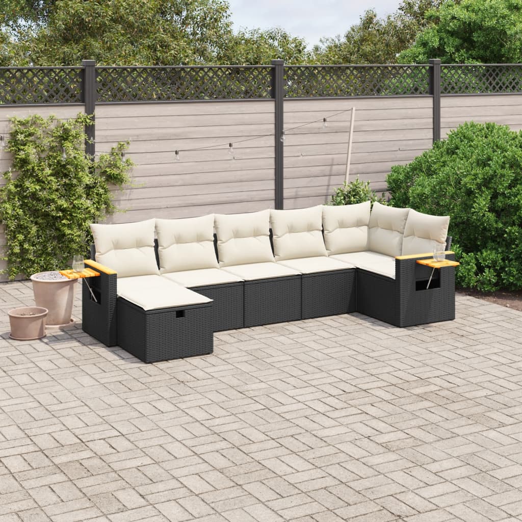 Set Divani da Giardino con Cuscini 7pz Nero Polyrattan - homemem39