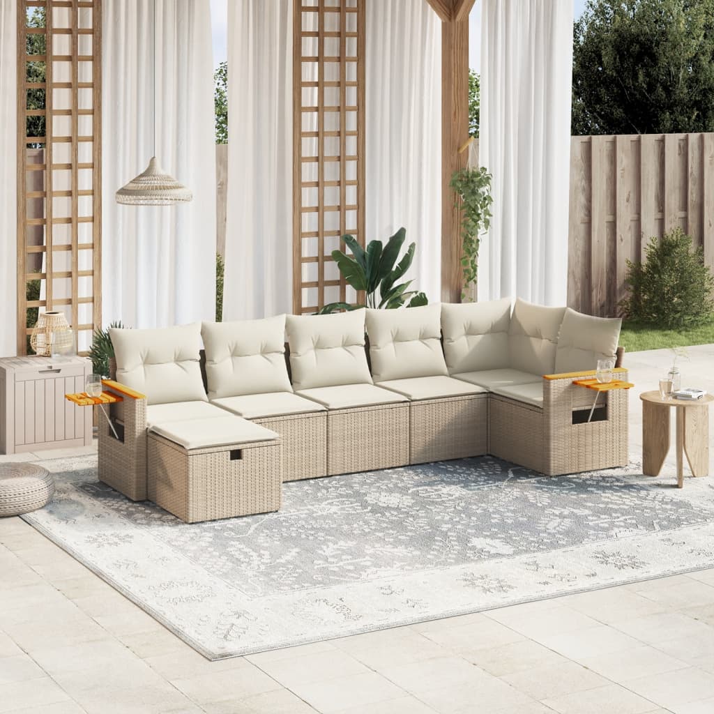 Set Divani da Giardino 7 pz con Cuscini Beige in Polyrattan - homemem39