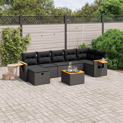 Set Divani da Giardino con Cuscini 8 pz Nero in Polyrattan | homemem39