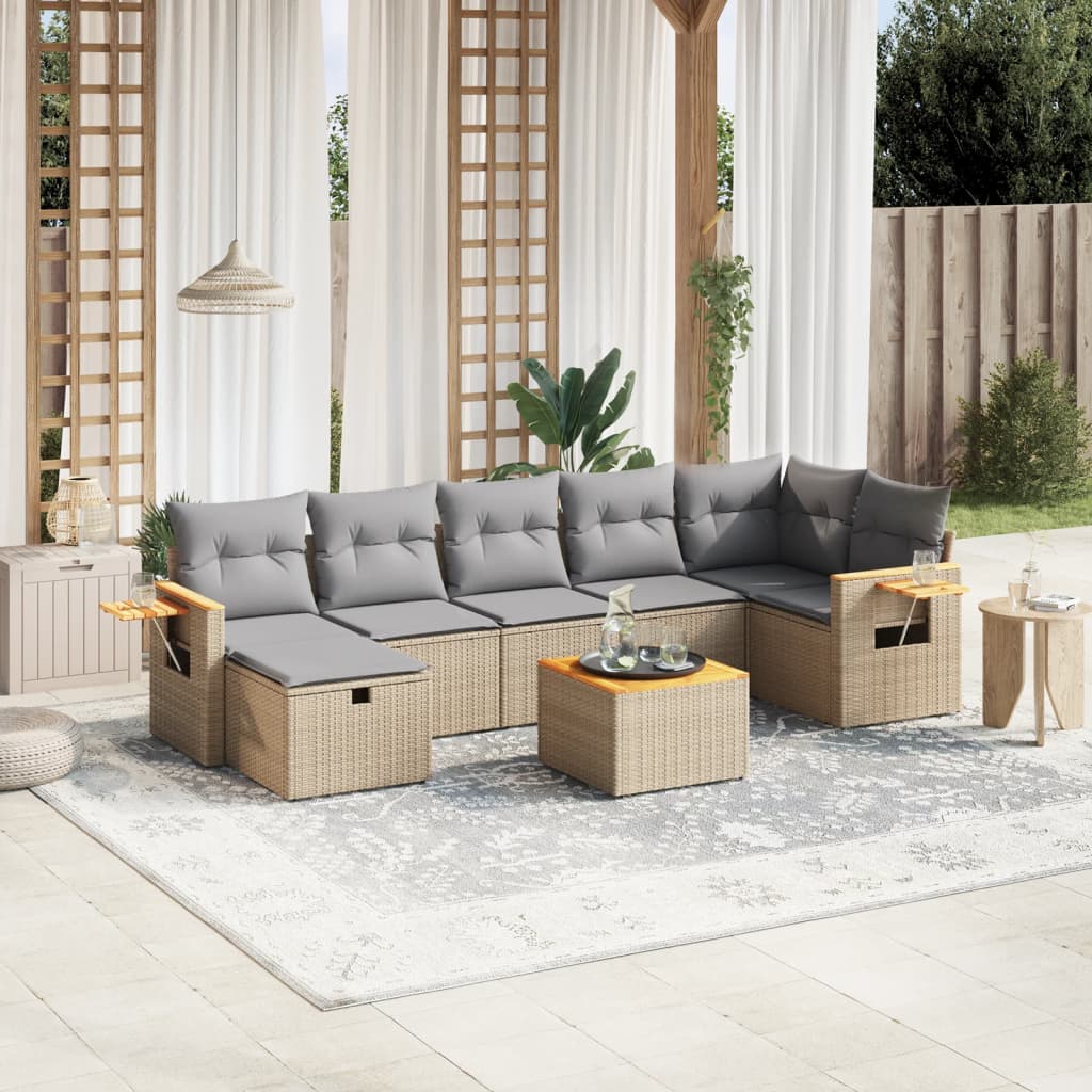 Set Divano da Giardino 8 pz con Cuscini Beige Misto Polyrattan - homemem39