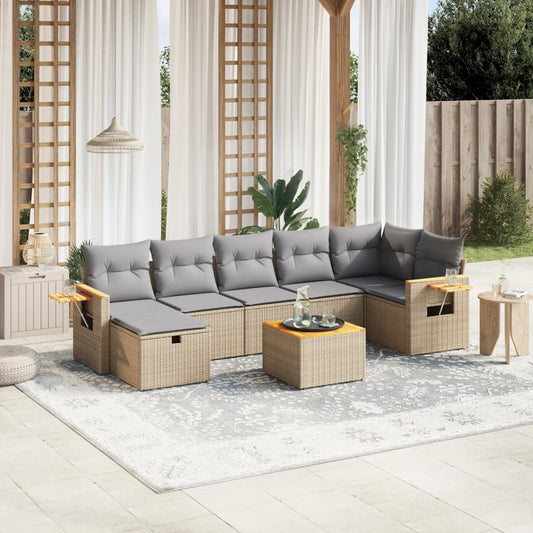 Set Divano da Giardino 8 pz con Cuscini Beige Misto Polyrattan - homemem39