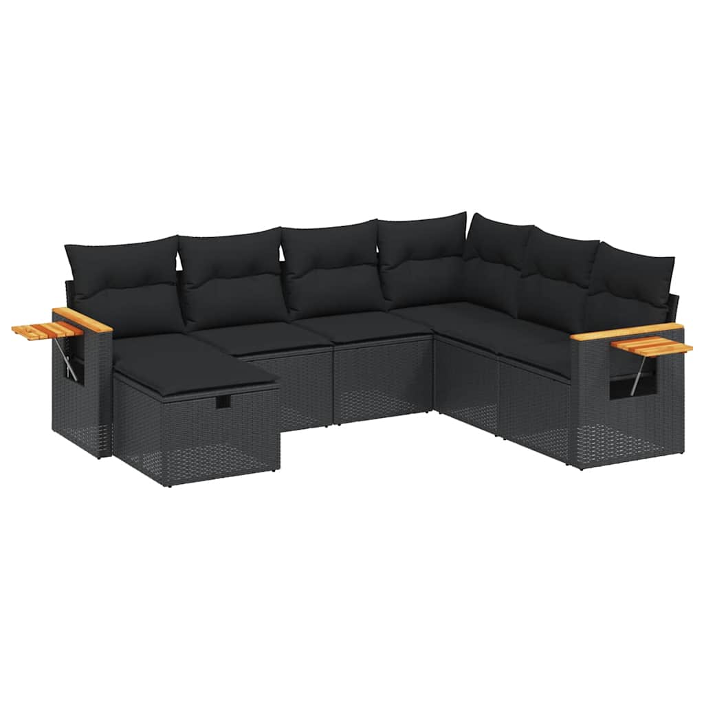 Set Divani da Giardino con Cuscini 7pz Nero Polyrattan | homemem39