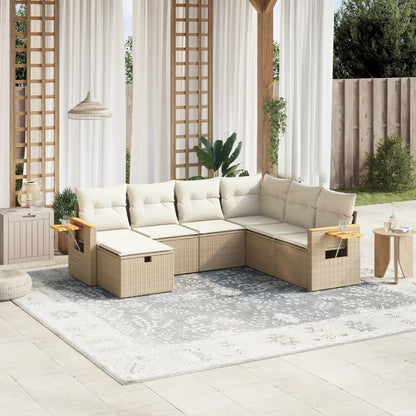 Set Divani da Giardino 7 pz con Cuscini Beige in Polyrattan - homemem39