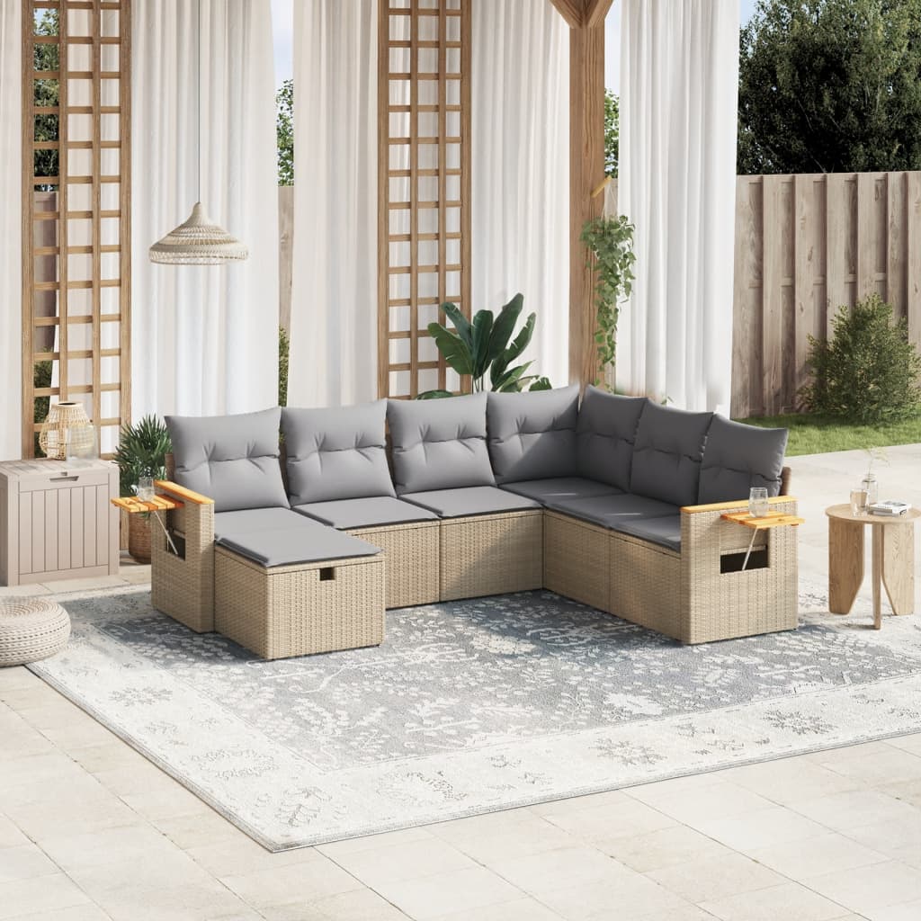 Set Divano da Giardino 7 pz con Cuscini Beige Misto Polyrattan - homemem39