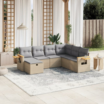Set Divano da Giardino 7 pz con Cuscini Beige Misto Polyrattan - homemem39