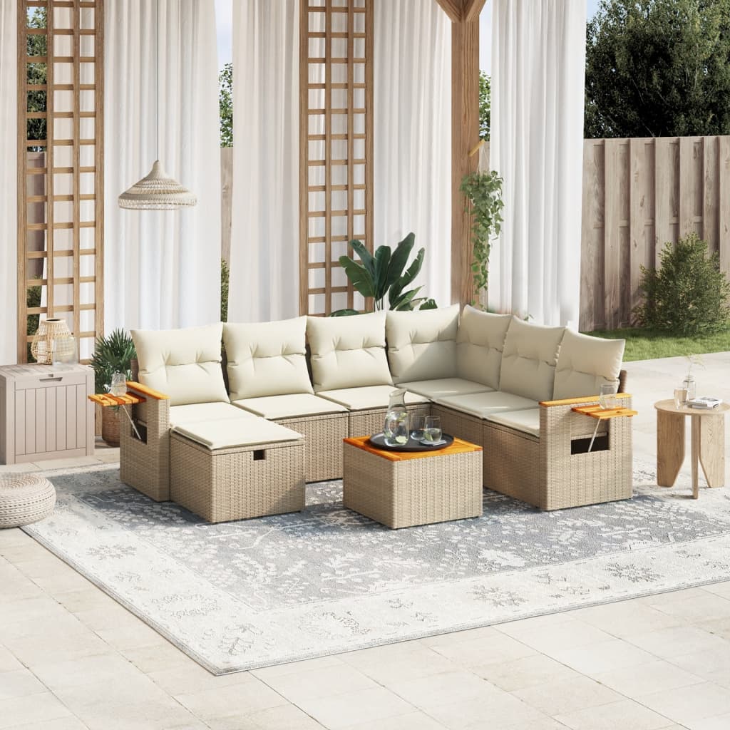 Set Divano da Giardino 8 pz con Cuscini Beige in Polyrattan - homemem39