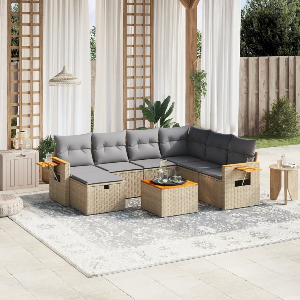 Set Divano da Giardino 8 pz con Cuscini Beige Misto Polyrattan - homemem39